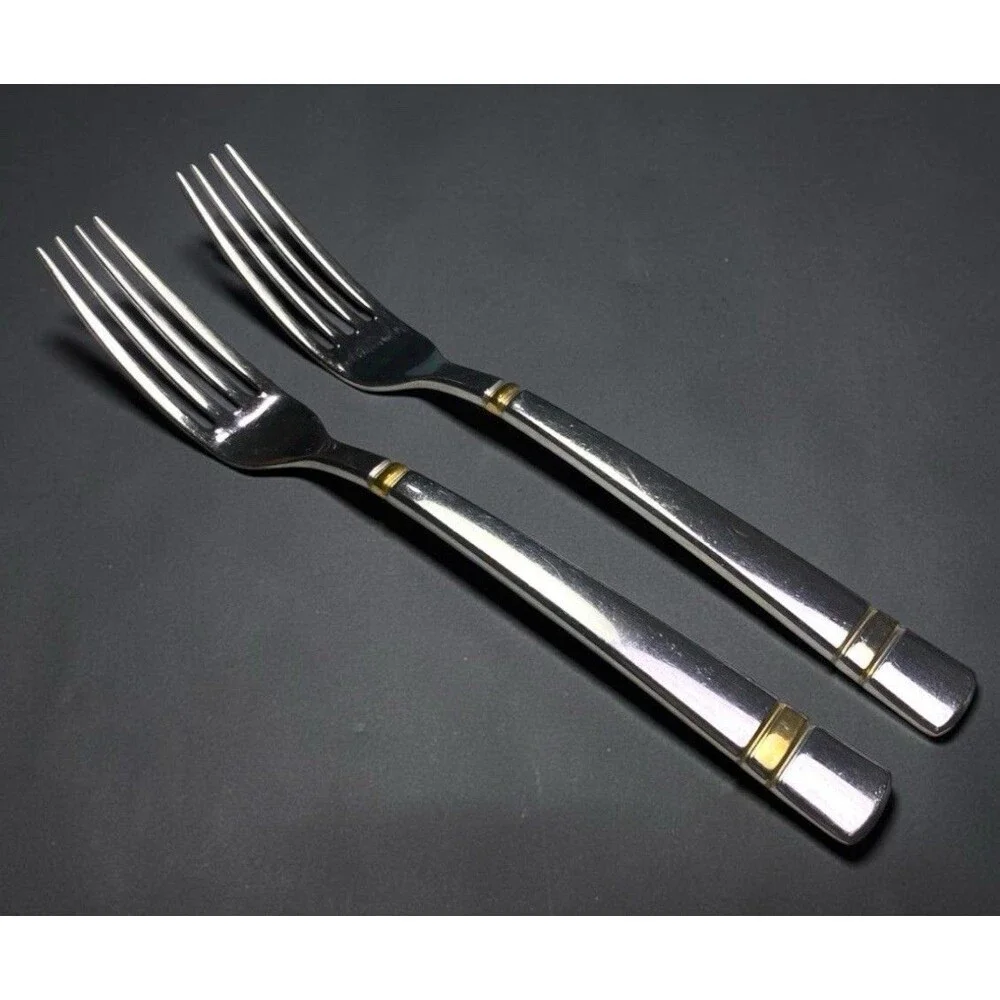 Yamazaki Patrick Chelsea Gold Dinner Forks Set of 2 Stainless Japan 7 3/4”